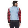 Denim Jacket with Checkered Flannel Sleeves Jackets - Fugazee