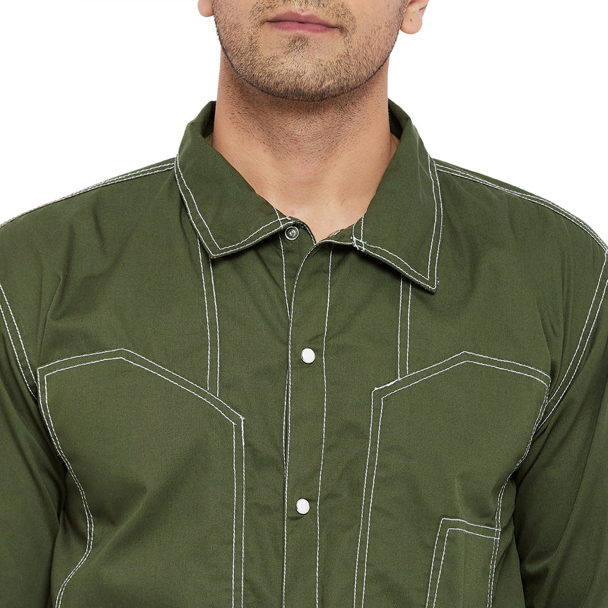 Olive Contrast Stitch Carpenter Shirt Shirts Fugazee 