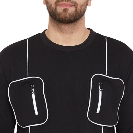 Black Chest Pocket Reflective Piping Sweatshirt Sweatshirts Fugazee 
