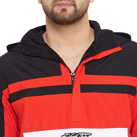 Red Nylon Hooded Wind Breaker Jacket