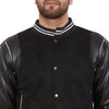 Black Faux Suede Leather Varsity Bomber Jacket