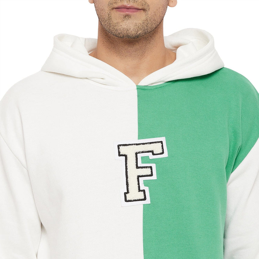Green & White Cut-Sew Hoodie Sweatshirts Fugazee 