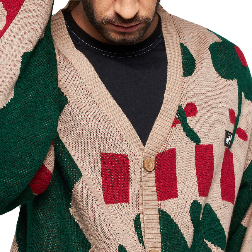 Beige Abstract Oversized Cardigan Sweaters Fugazee 