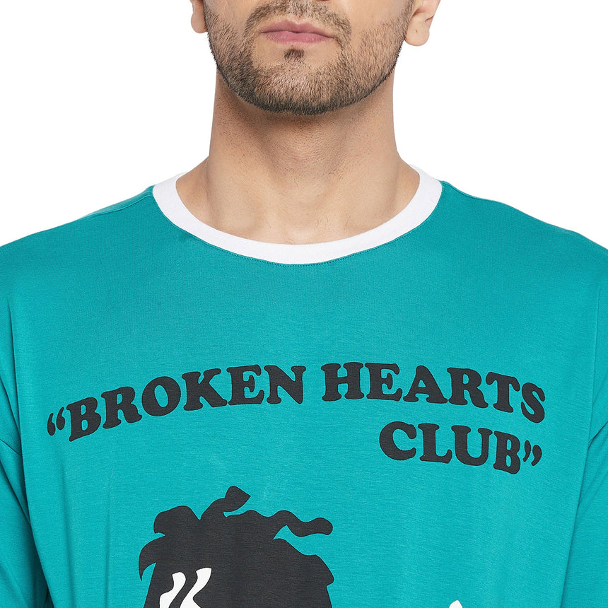 Teal Blue Broken Hearts Graphic Oversized Tee T-shirts Fugazee 
