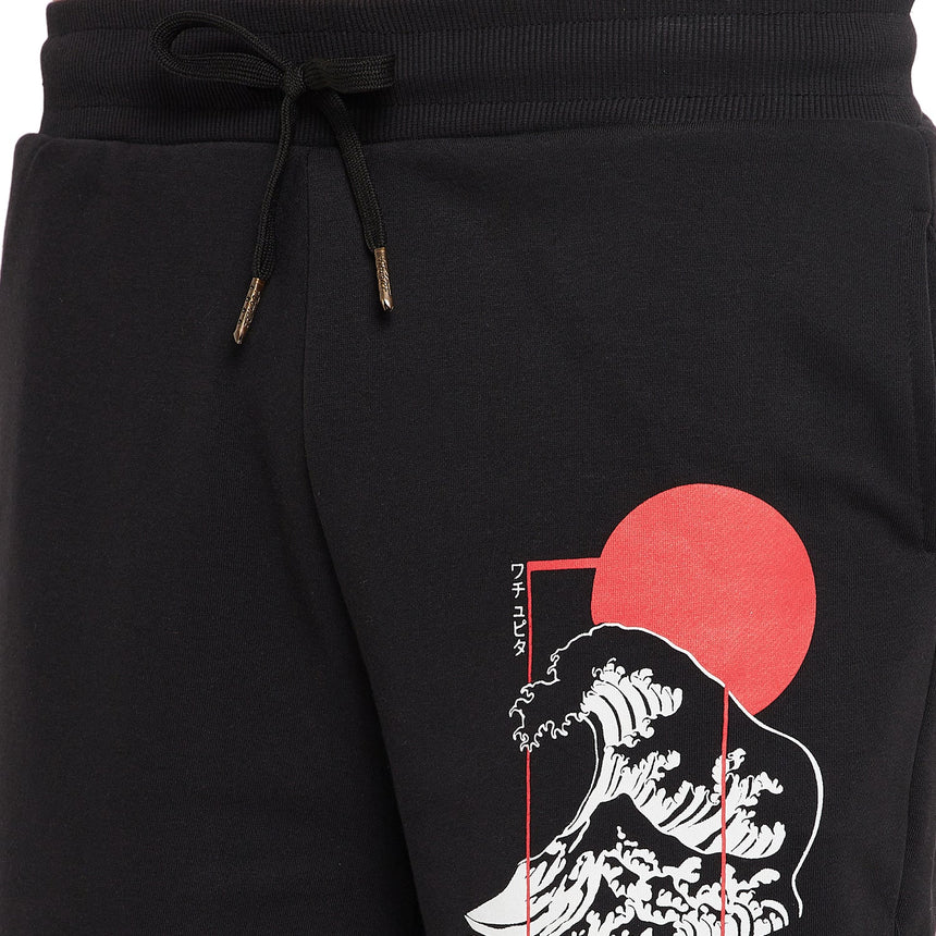 Black Oriental Waves Tshirt & Shorts Clothing Set