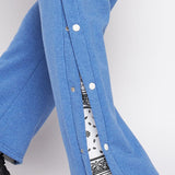Blue Melange Snapbutton Flared Trackpants
