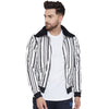 White Stripped Fur Collar Bomber Jacket