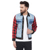 Denim Jacket with Checkered Flannel Sleeves Jackets - Fugazee
