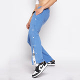 Blue Melange Snapbutton Flared Trackpants