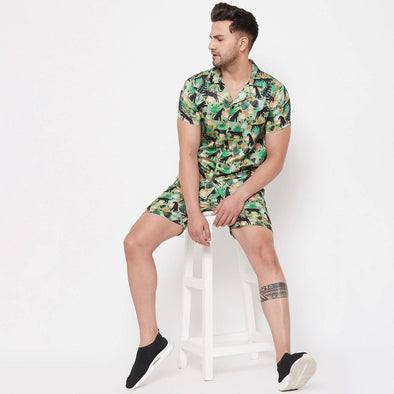 Black Panther Printed Cuban Shirt and Shorts Combo Set