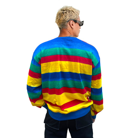 Technicolour Striped Oversized Graphic Sweatshirt Sweatshirts Fugazee 