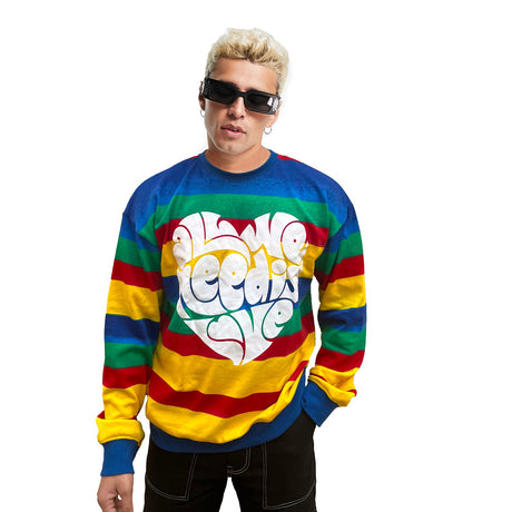 Technicolour Striped Oversized Graphic Sweatshirt Sweatshirts Fugazee 