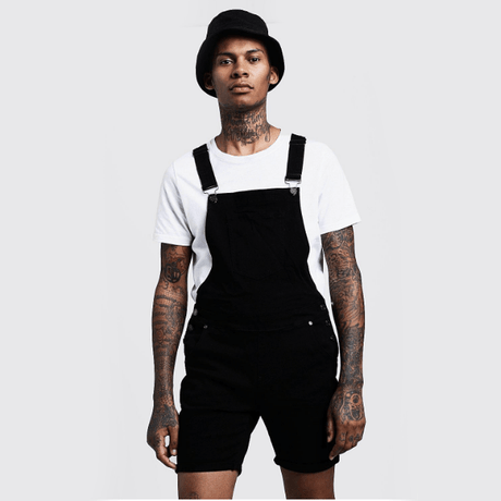 All Black Knee Length Dungaree Dungarees - Fugazee