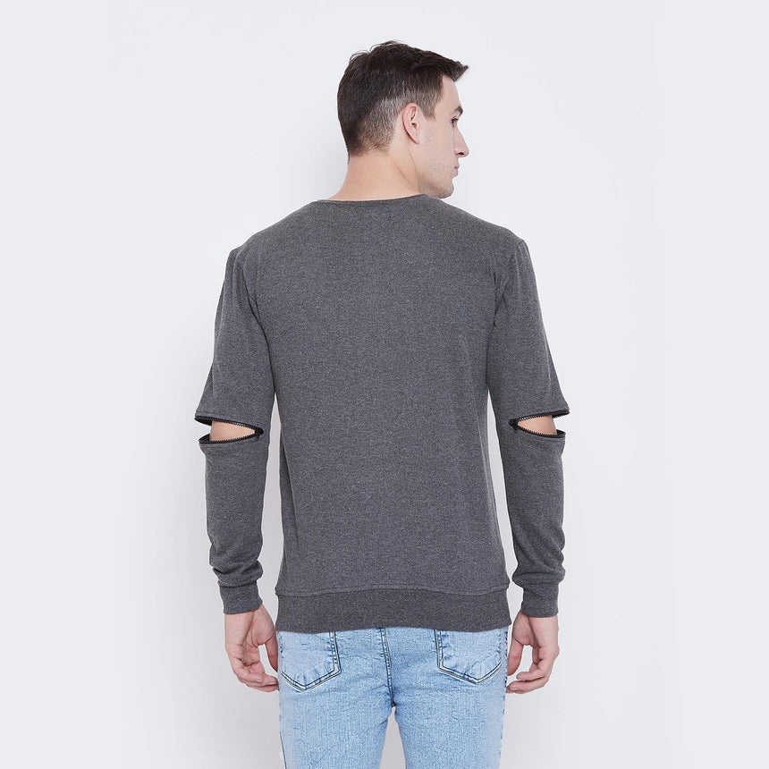 Charcoal Elbow Zipped Sweatshirt Sweatshirts - Fugazee