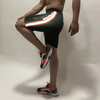 Black Neon Orange Reflective Taped Shorts Shorts - Fugazee