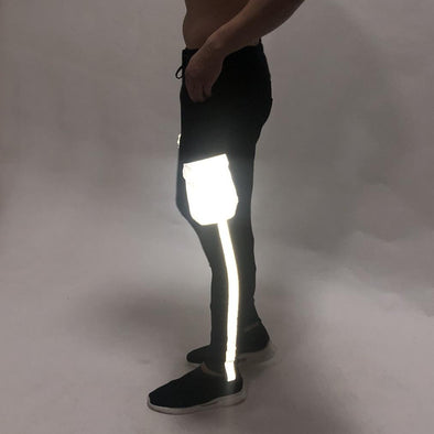 Black Reflective Cargo Taped Joggers Joggers - Fugazee