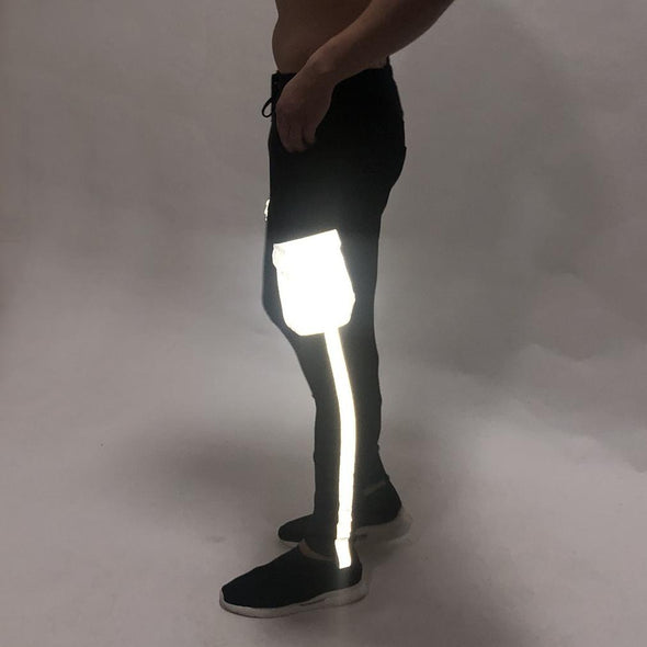 Black Reflective Cargo Taped Joggers Joggers - Fugazee
