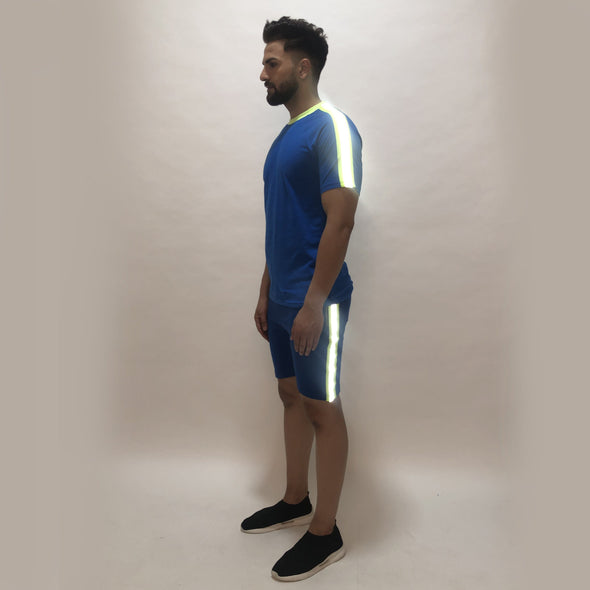 Electric Blue Reflective Taped Tshirt and Shorts Combo Suit Suits - Fugazee