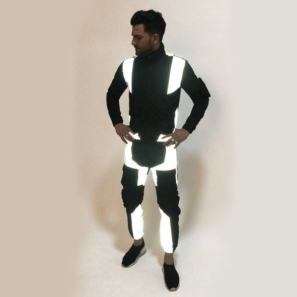 Black Nylon Reflective Cargo Light Weight Combo Tracksuit