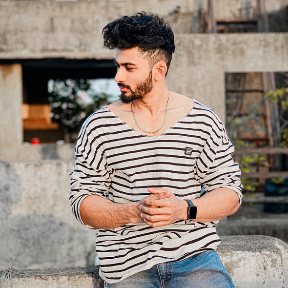 Sailor Stripes Oversized Raw Edge Sweater