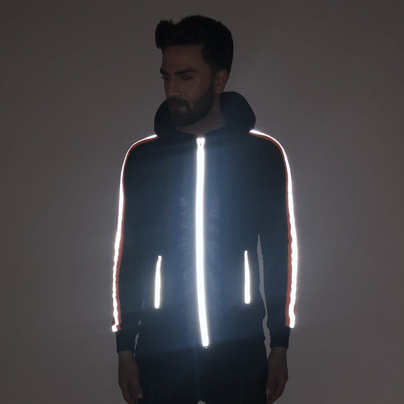 All Black Neon Orange Reflective Sweatshirt Sweatshirts - Fugazee