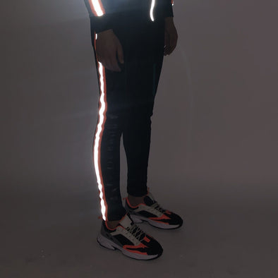 All Black Neon Orange Reflective Joggers Joggers - Fugazee