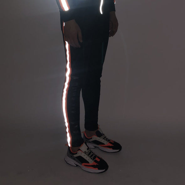 All Black Neon Orange Reflective Joggers Joggers - Fugazee