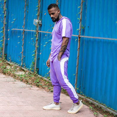 Plum Oversized Taped Tshirt and Trackpants Combo Clothing Set