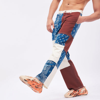 Brown Paisley Cut Sew Trousers