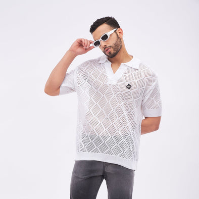 White Crochet Knitted Tshirt