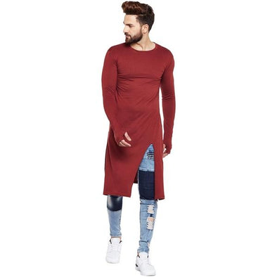 Wine Slit Thumbhole Kurta T-Shirts - Fugazee