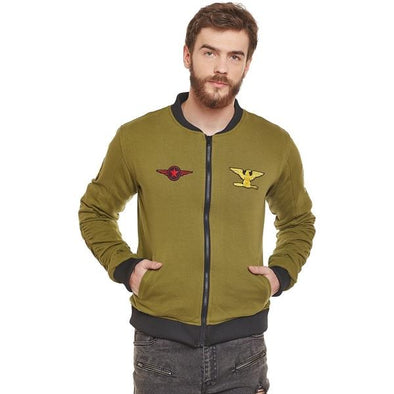 Olive Gathered Sleeves Bomber Jacket Jackets - Fugazee