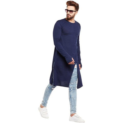 Navy Slit Thumbhole Kurta T-Shirts - Fugazee