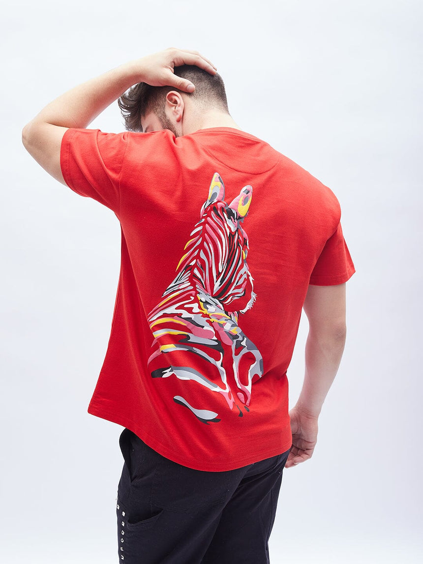 Red Zebra Graphic Oversized Tshirt T-shirts Fugazee 