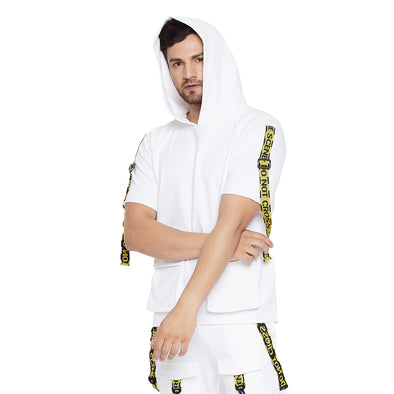 White Taped Oversized Short Sleeve Sweatshirt