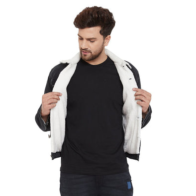 Black Faux Fur Lined Sherpa Denim Jacket