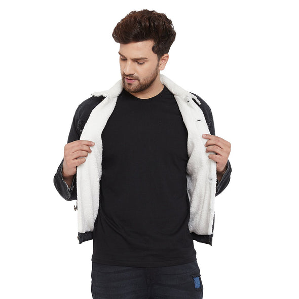 Black Faux Fur Lined Sherpa Denim Jacket