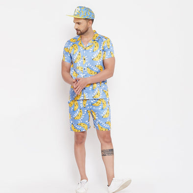 Tropical Banana Printed Combo Set With Matching Cap