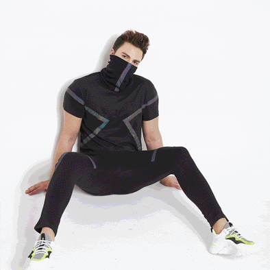 Black Rainbow Reflective Taped Tshirt and Joggers Combo Suit with Face Cover