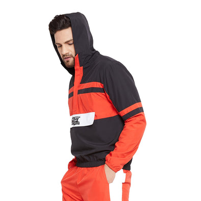 Red Nylon Hooded Wind Breaker Jacket