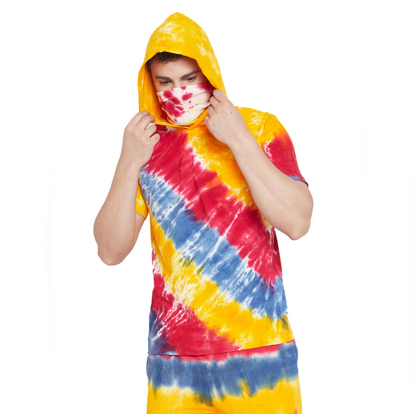Yellow Tie and Dye Tshirt with Ribbed Face Cover